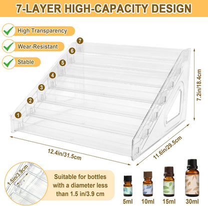 7 Tier Essential Oil Organizer Clear Essential Oil Holder Essential Oil Storage Shelf Holds 5ml 10ml 15ml 30ml for Countertop Stand Display Nail Polish Makeup (1 Pcs)