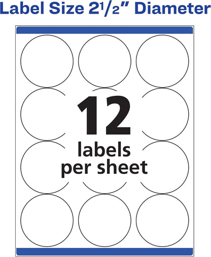 Round Printable Labels, 2.5" Diameter, Matte White, Sure Feed Technology, Laser & Inkjet Compatible, 300 Blank Labels Total, Great for Branding, Packages, School Supplies, and More (5294)