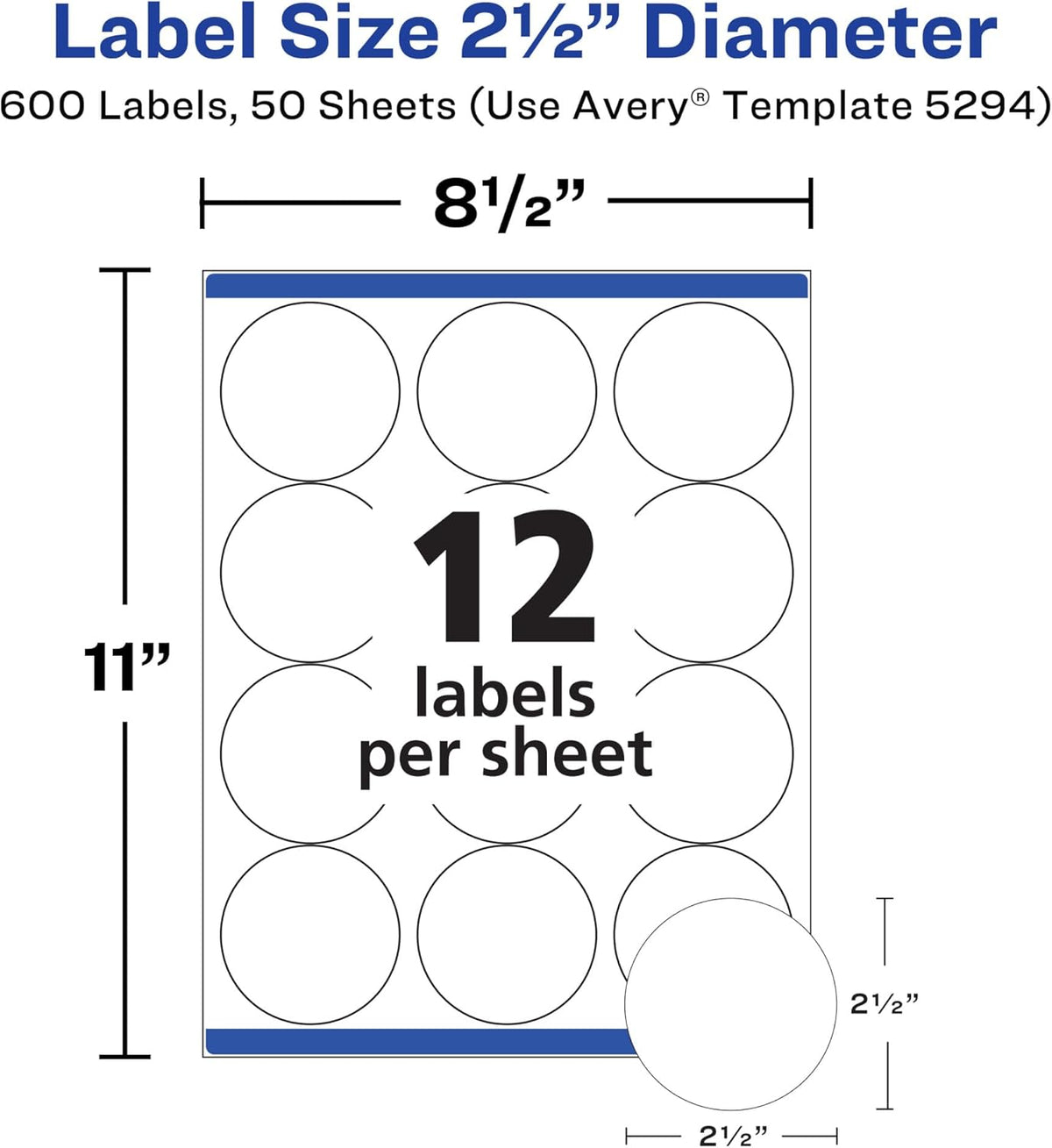 Round Printable Labels, 2.5" Diameter, Matte White, Sure Feed Technology, Laser & Inkjet Compatible, 300 Blank Labels Total, Great for Branding, Packages, School Supplies, and More (5294)