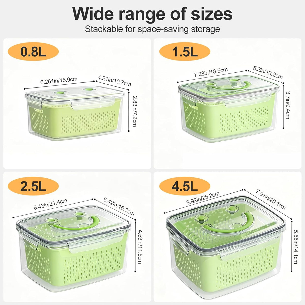 4 PCS Fruit Storage Containers for Fridge-Features removable Colander,All-in-One Fruit Washing Bowl & Colander,Microwave/Dishwasher Safe for Berry,Lettuce,Salad & Meat Fresh Longer,Green