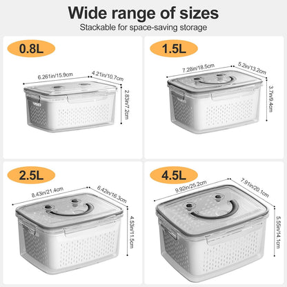 4 PCS Fruit Storage Containers for Fridge-Features removable Colander,All-in-One Fruit Washing Bowl & Colander,Microwave/Dishwasher Safe for Berry,Lettuce,Salad & Meat Fresh Longer,Green