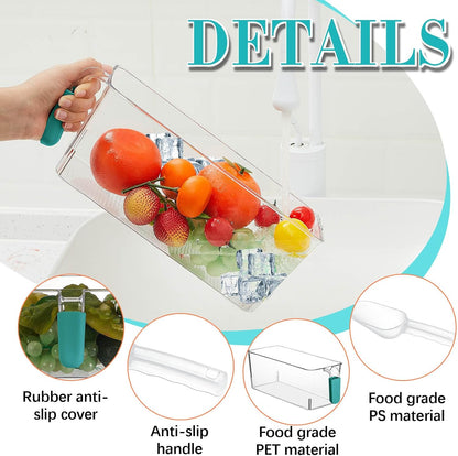 3 Divided Ice Bin for Freezer Bucket Ice Container for Freezer with Lid and Scoop Set Ices Storage Container Plastic Clear Pull out Handle Organizer Cubes Cabinet, 10.83 x 5.91 x 6.1 Inches