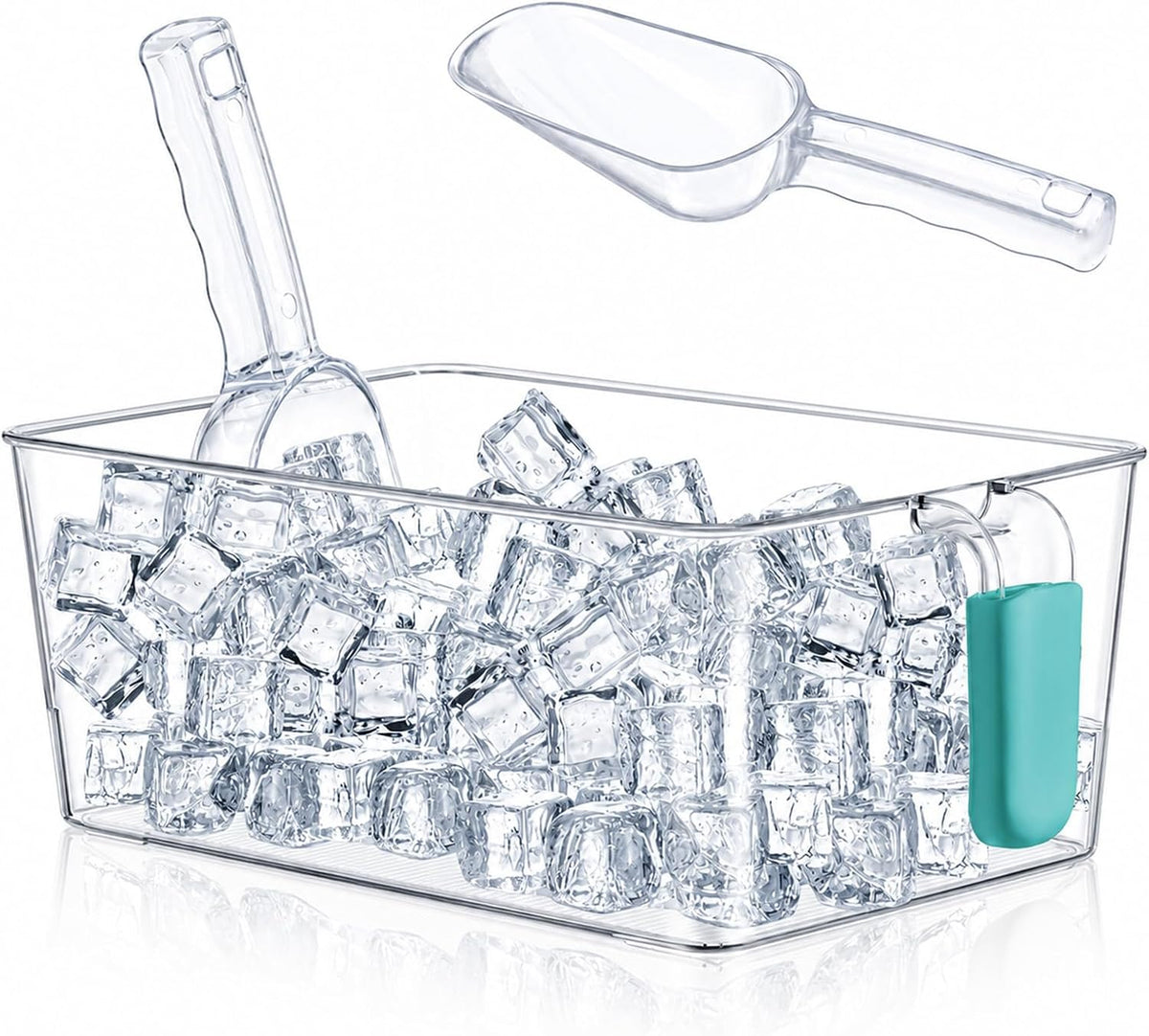 3 Divided Ice Bin for Freezer Bucket Ice Container for Freezer with Lid and Scoop Set Ices Storage Container Plastic Clear Pull out Handle Organizer Cubes Cabinet, 10.83 x 5.91 x 6.1 Inches