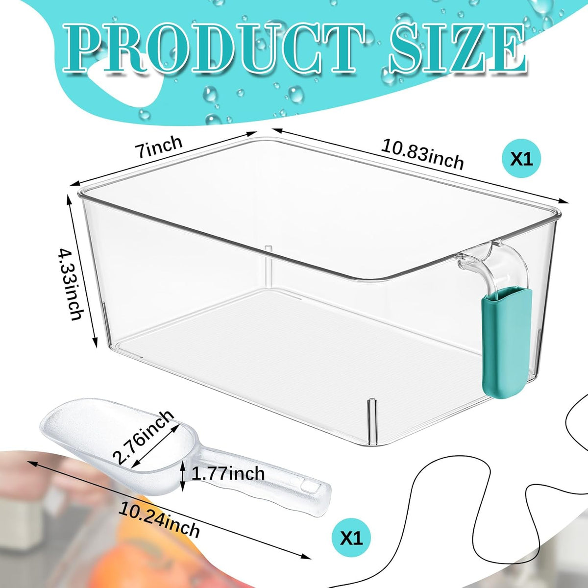3 Divided Ice Bin for Freezer Bucket Ice Container for Freezer with Lid and Scoop Set Ices Storage Container Plastic Clear Pull out Handle Organizer Cubes Cabinet, 10.83 x 5.91 x 6.1 Inches