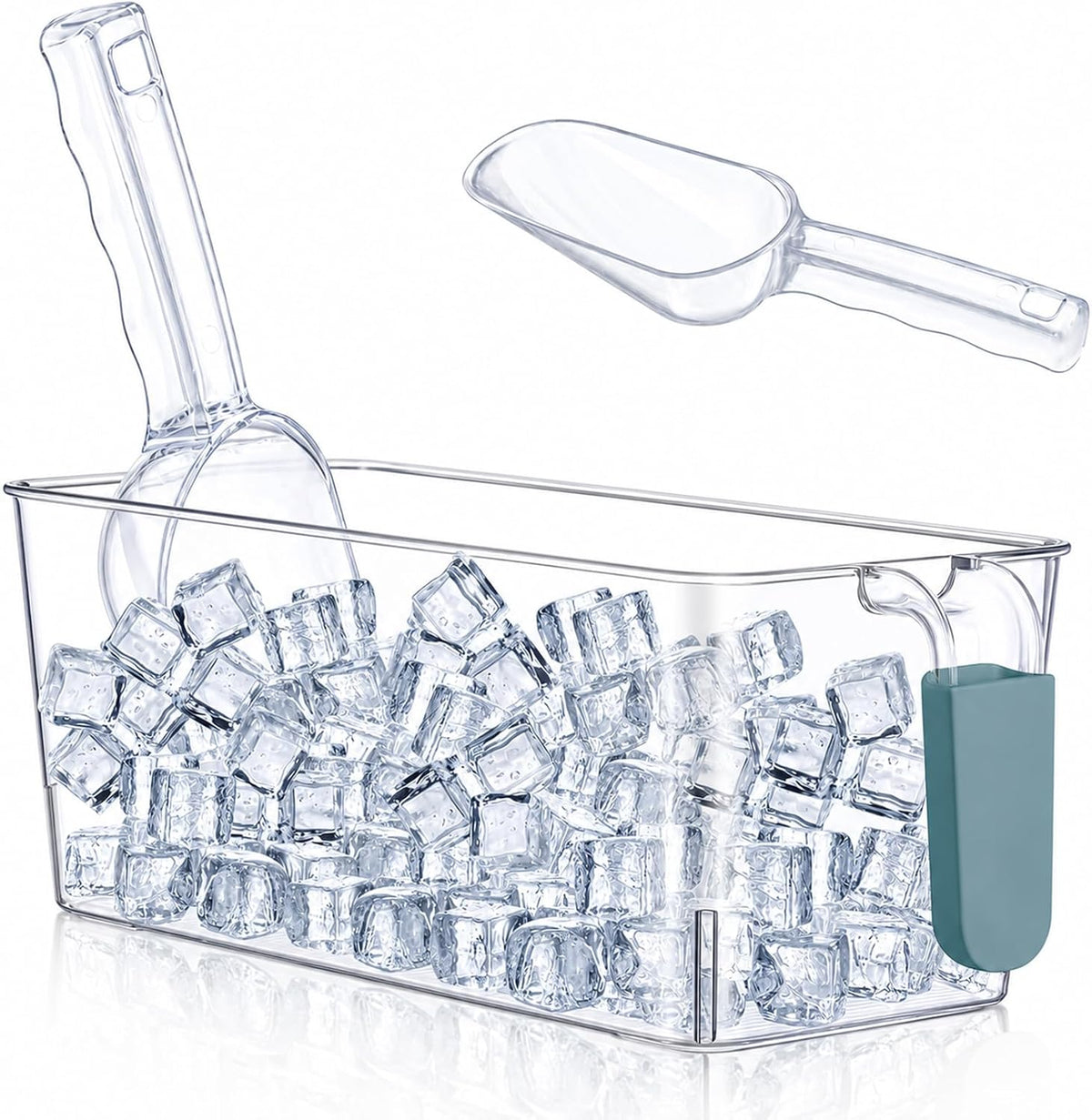 3 Divided Ice Bin for Freezer Bucket Ice Container for Freezer with Lid and Scoop Set Ices Storage Container Plastic Clear Pull out Handle Organizer Cubes Cabinet, 10.83 x 5.91 x 6.1 Inches