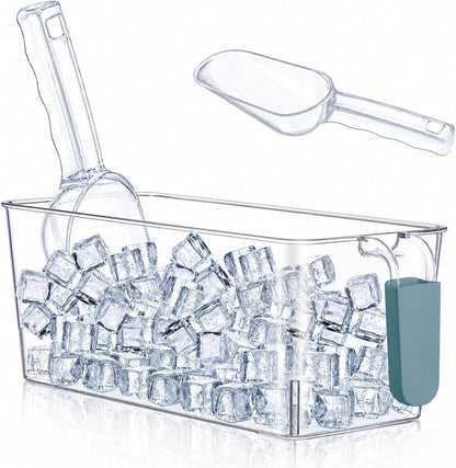 3 Divided Ice Bin for Freezer Bucket Ice Container for Freezer with Lid and Scoop Set Ices Storage Container Plastic Clear Pull out Handle Organizer Cubes Cabinet, 10.83 x 5.91 x 6.1 Inches