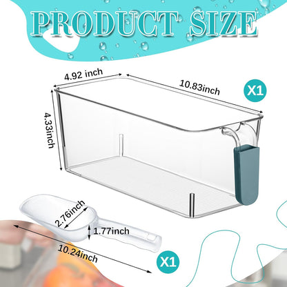 3 Divided Ice Bin for Freezer Bucket Ice Container for Freezer with Lid and Scoop Set Ices Storage Container Plastic Clear Pull out Handle Organizer Cubes Cabinet, 10.83 x 5.91 x 6.1 Inches