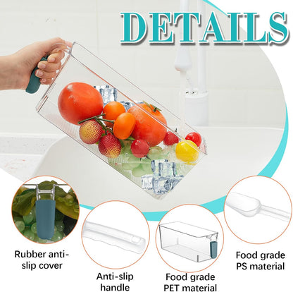 3 Divided Ice Bin for Freezer Bucket Ice Container for Freezer with Lid and Scoop Set Ices Storage Container Plastic Clear Pull out Handle Organizer Cubes Cabinet, 10.83 x 5.91 x 6.1 Inches