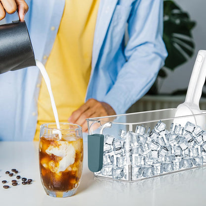 3 Divided Ice Bin for Freezer Bucket Ice Container for Freezer with Lid and Scoop Set Ices Storage Container Plastic Clear Pull out Handle Organizer Cubes Cabinet, 10.83 x 5.91 x 6.1 Inches