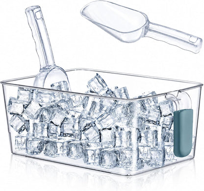3 Divided Ice Bin for Freezer Bucket Ice Container for Freezer with Lid and Scoop Set Ices Storage Container Plastic Clear Pull out Handle Organizer Cubes Cabinet, 10.83 x 5.91 x 6.1 Inches