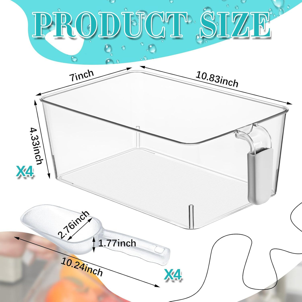 3 Divided Ice Bin for Freezer Bucket Ice Container for Freezer with Lid and Scoop Set Ices Storage Container Plastic Clear Pull out Handle Organizer Cubes Cabinet, 10.83 x 5.91 x 6.1 Inches