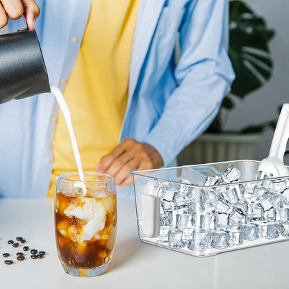 3 Divided Ice Bin for Freezer Bucket Ice Container for Freezer with Lid and Scoop Set Ices Storage Container Plastic Clear Pull out Handle Organizer Cubes Cabinet, 10.83 x 5.91 x 6.1 Inches