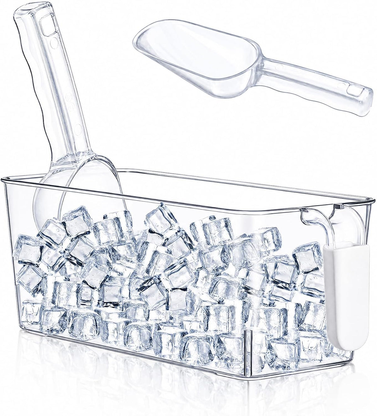 3 Divided Ice Bin for Freezer Bucket Ice Container for Freezer with Lid and Scoop Set Ices Storage Container Plastic Clear Pull out Handle Organizer Cubes Cabinet, 10.83 x 5.91 x 6.1 Inches