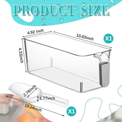 3 Divided Ice Bin for Freezer Bucket Ice Container for Freezer with Lid and Scoop Set Ices Storage Container Plastic Clear Pull out Handle Organizer Cubes Cabinet, 10.83 x 5.91 x 6.1 Inches