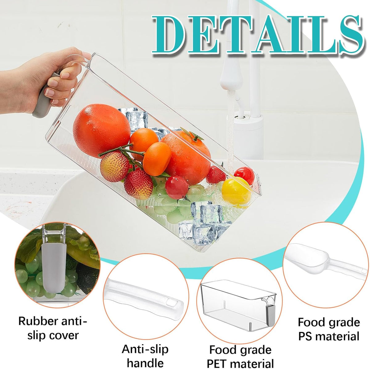3 Divided Ice Bin for Freezer Bucket Ice Container for Freezer with Lid and Scoop Set Ices Storage Container Plastic Clear Pull out Handle Organizer Cubes Cabinet, 10.83 x 5.91 x 6.1 Inches