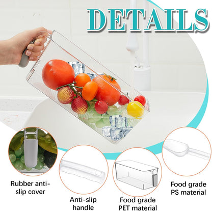 3 Divided Ice Bin for Freezer Bucket Ice Container for Freezer with Lid and Scoop Set Ices Storage Container Plastic Clear Pull out Handle Organizer Cubes Cabinet, 10.83 x 5.91 x 6.1 Inches