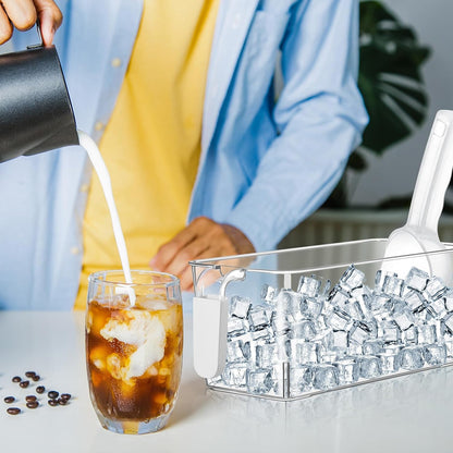 3 Divided Ice Bin for Freezer Bucket Ice Container for Freezer with Lid and Scoop Set Ices Storage Container Plastic Clear Pull out Handle Organizer Cubes Cabinet, 10.83 x 5.91 x 6.1 Inches
