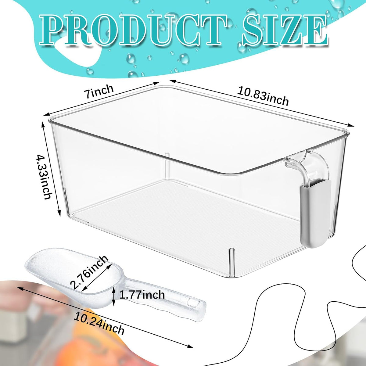 3 Divided Ice Bin for Freezer Bucket Ice Container for Freezer with Lid and Scoop Set Ices Storage Container Plastic Clear Pull out Handle Organizer Cubes Cabinet, 10.83 x 5.91 x 6.1 Inches