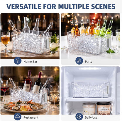 3 Divided Ice Bin for Freezer Bucket Ice Container for Freezer with Lid and Scoop Set Ices Storage Container Plastic Clear Pull out Handle Organizer Cubes Cabinet, 10.83 x 5.91 x 6.1 Inches