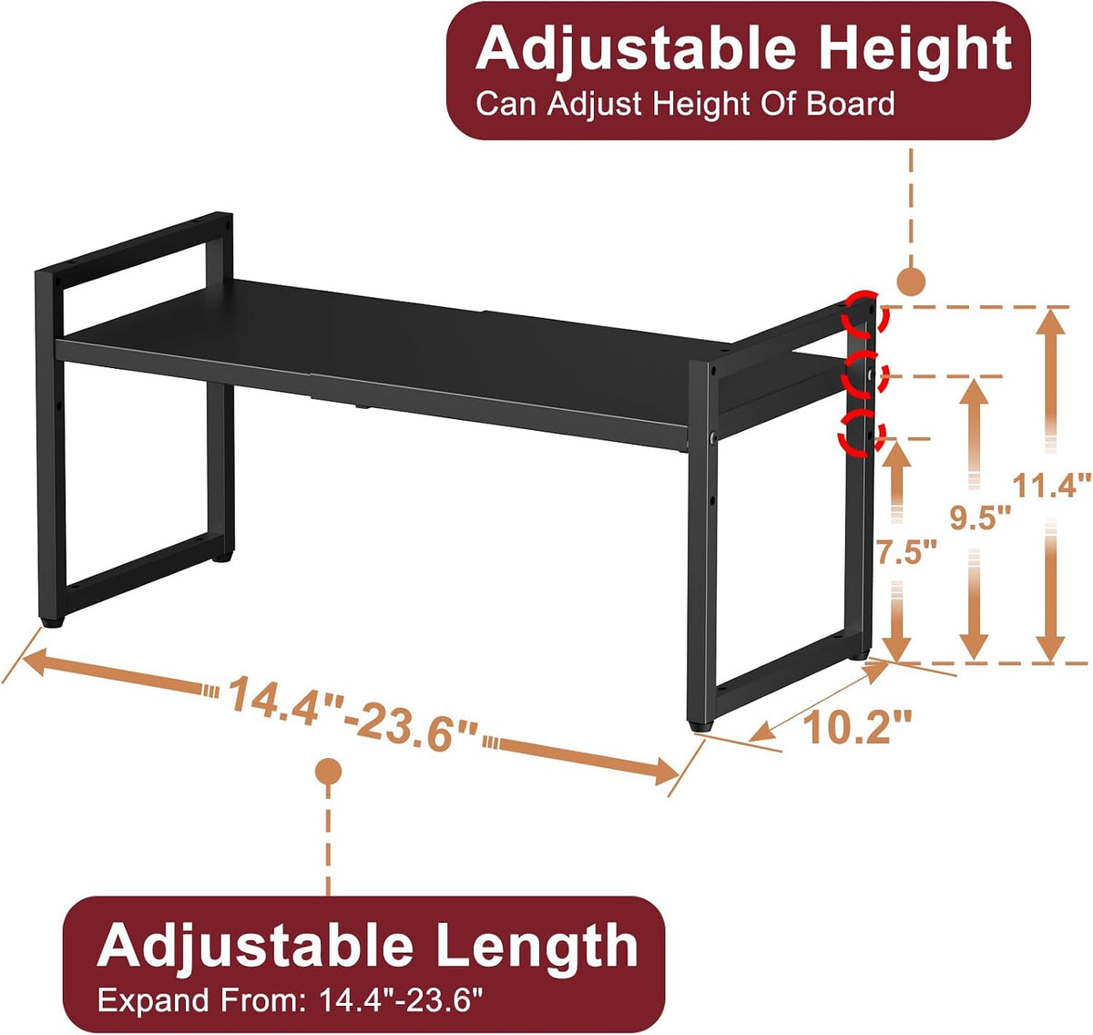 Expandable Metal Storage Shelves, 110LBS Heavy Duty Shelving Units and Storage for Pots Pans Small Appliances, Adjustable Metal Storage Shelf Organizer Rack for Kitchen Cabinets Closet Pantry Garage