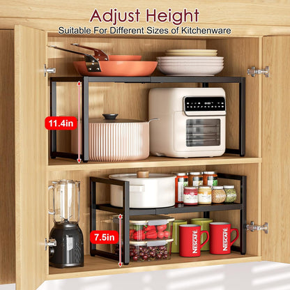 Expandable Metal Storage Shelves, 110LBS Heavy Duty Shelving Units and Storage for Pots Pans Small Appliances, Adjustable Metal Storage Shelf Organizer Rack for Kitchen Cabinets Closet Pantry Garage