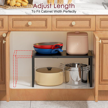 Expandable Metal Storage Shelves, 110LBS Heavy Duty Shelving Units and Storage for Pots Pans Small Appliances, Adjustable Metal Storage Shelf Organizer Rack for Kitchen Cabinets Closet Pantry Garage