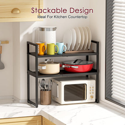 Expandable Metal Storage Shelves, 110LBS Heavy Duty Shelving Units and Storage for Pots Pans Small Appliances, Adjustable Metal Storage Shelf Organizer Rack for Kitchen Cabinets Closet Pantry Garage