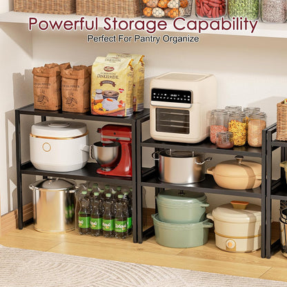 Expandable Metal Storage Shelves, 110LBS Heavy Duty Shelving Units and Storage for Pots Pans Small Appliances, Adjustable Metal Storage Shelf Organizer Rack for Kitchen Cabinets Closet Pantry Garage