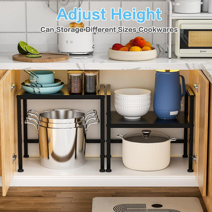 Expandable Metal Storage Shelves, 110LBS Heavy Duty Shelving Units and Storage for Pots Pans Small Appliances, Adjustable Metal Storage Shelf Organizer Rack for Kitchen Cabinets Closet Pantry Garage
