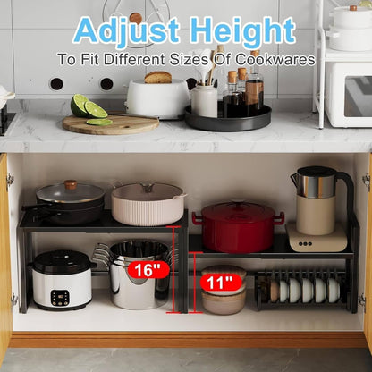 Expandable Metal Storage Shelves, 110LBS Heavy Duty Shelving Units and Storage for Pots Pans Small Appliances, Adjustable Metal Storage Shelf Organizer Rack for Kitchen Cabinets Closet Pantry Garage