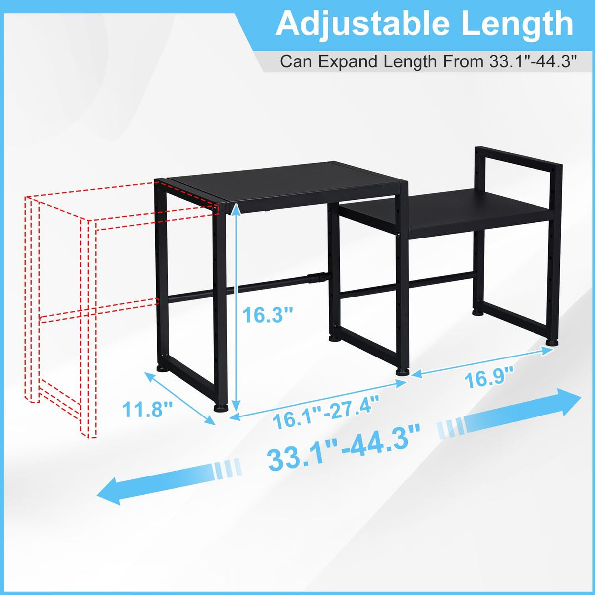 Expandable Metal Storage Shelves, 110LBS Heavy Duty Shelving Units and Storage for Pots Pans Small Appliances, Adjustable Metal Storage Shelf Organizer Rack for Kitchen Cabinets Closet Pantry Garage