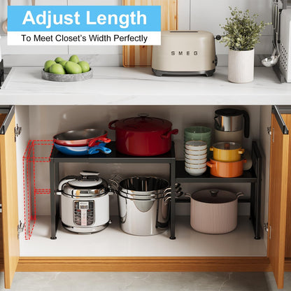 Expandable Metal Storage Shelves, 110LBS Heavy Duty Shelving Units and Storage for Pots Pans Small Appliances, Adjustable Metal Storage Shelf Organizer Rack for Kitchen Cabinets Closet Pantry Garage