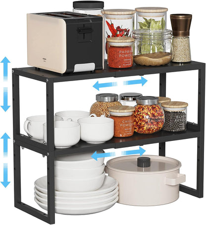 Expandable Metal Storage Shelves, 110LBS Heavy Duty Shelving Units and Storage for Pots Pans Small Appliances, Adjustable Metal Storage Shelf Organizer Rack for Kitchen Cabinets Closet Pantry Garage