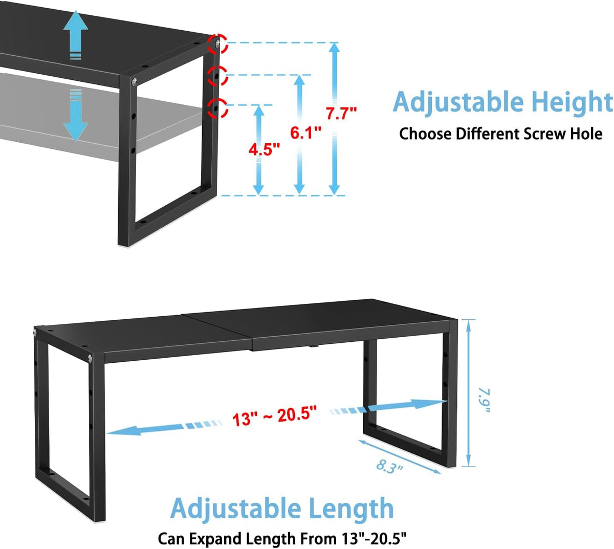 Expandable Metal Storage Shelves, 110LBS Heavy Duty Shelving Units and Storage for Pots Pans Small Appliances, Adjustable Metal Storage Shelf Organizer Rack for Kitchen Cabinets Closet Pantry Garage