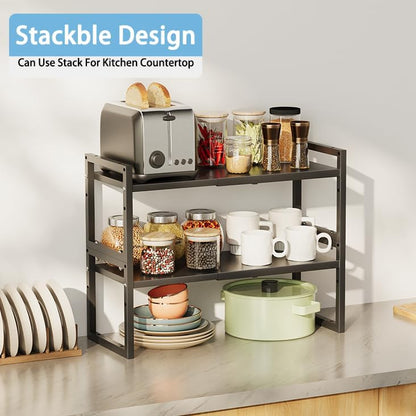 Expandable Metal Storage Shelves, 110LBS Heavy Duty Shelving Units and Storage for Pots Pans Small Appliances, Adjustable Metal Storage Shelf Organizer Rack for Kitchen Cabinets Closet Pantry Garage