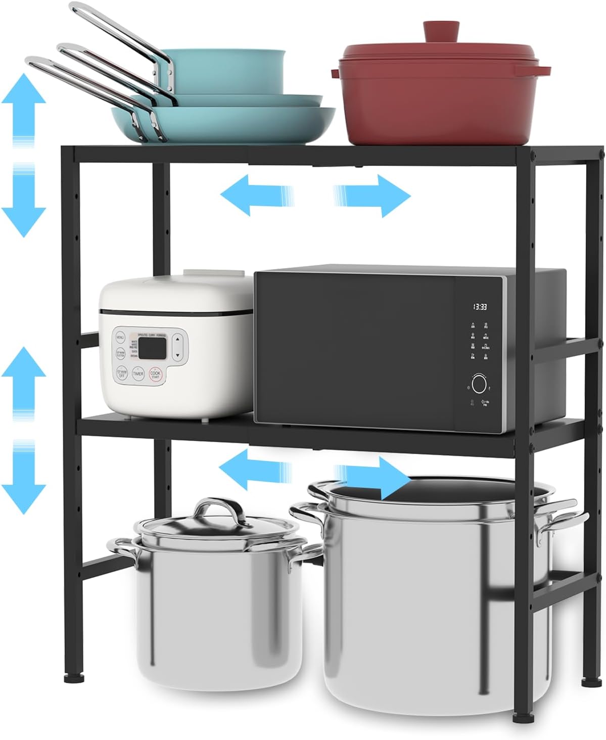 Expandable Metal Storage Shelves, 110LBS Heavy Duty Shelving Units and Storage for Pots Pans Small Appliances, Adjustable Metal Storage Shelf Organizer Rack for Kitchen Cabinets Closet Pantry Garage