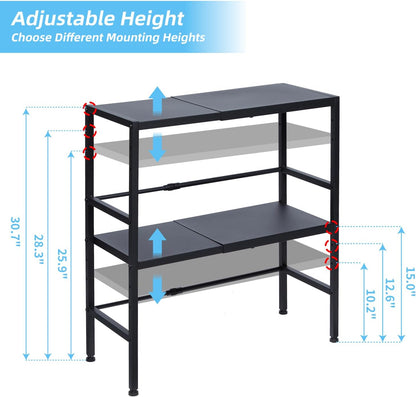 Expandable Metal Storage Shelves, 110LBS Heavy Duty Shelving Units and Storage for Pots Pans Small Appliances, Adjustable Metal Storage Shelf Organizer Rack for Kitchen Cabinets Closet Pantry Garage