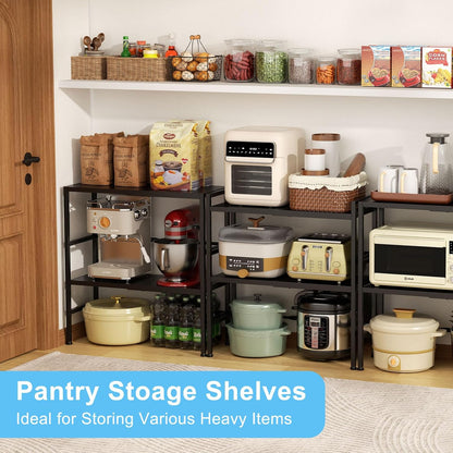 Expandable Metal Storage Shelves, 110LBS Heavy Duty Shelving Units and Storage for Pots Pans Small Appliances, Adjustable Metal Storage Shelf Organizer Rack for Kitchen Cabinets Closet Pantry Garage