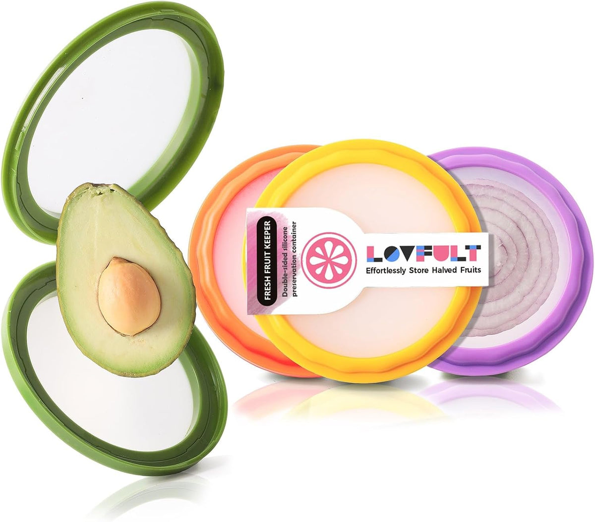 Onion Storage and Avocado Saver - 4-Piece Set Silicone Fruit Storage Box, Multifunctional and Perfect for Lemons, Cheese, Tomatoes, Potatoes, Garlic