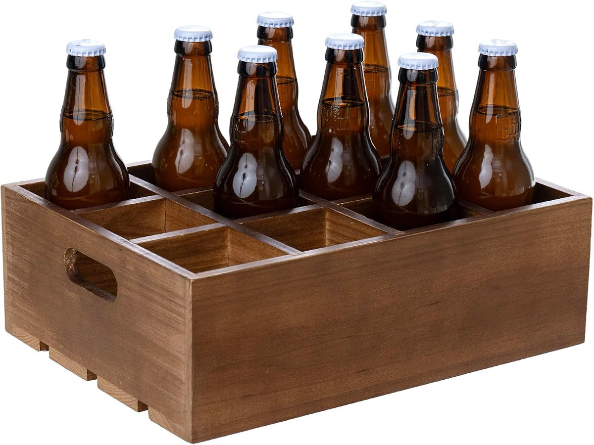 MyGift Rustic Wood Bottle Storage Crate, 12 Slot Beer Holder Caddy