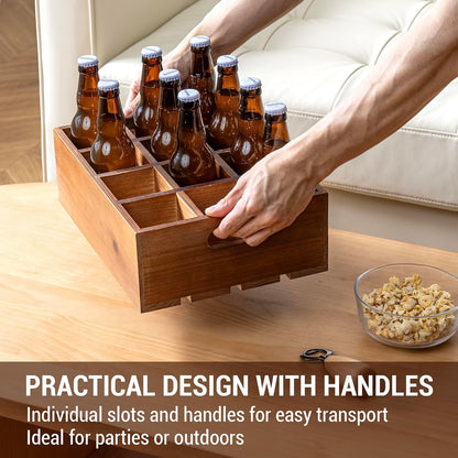 MyGift Rustic Wood Bottle Storage Crate, 12 Slot Beer Holder Caddy