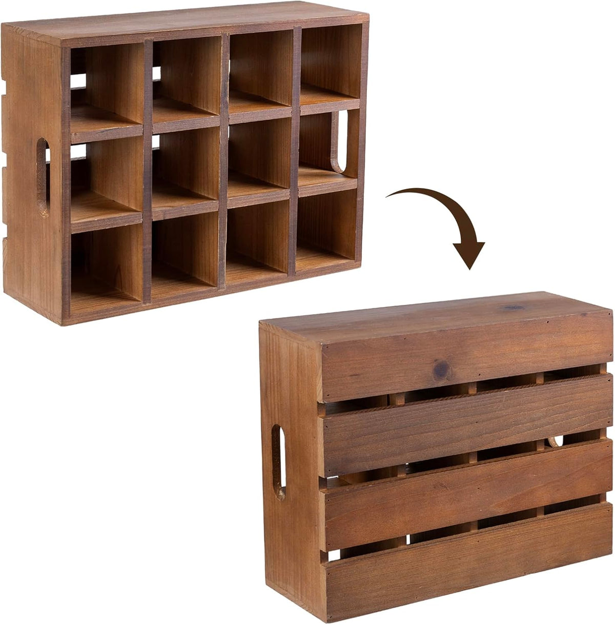 MyGift Rustic Wood Bottle Storage Crate, 12 Slot Beer Holder Caddy