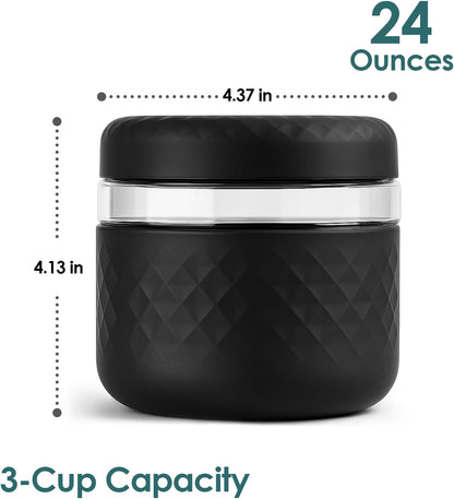 24 oz/3 Cup Glass Lunch Bowl Container with Lid, Leak & Spill Proof