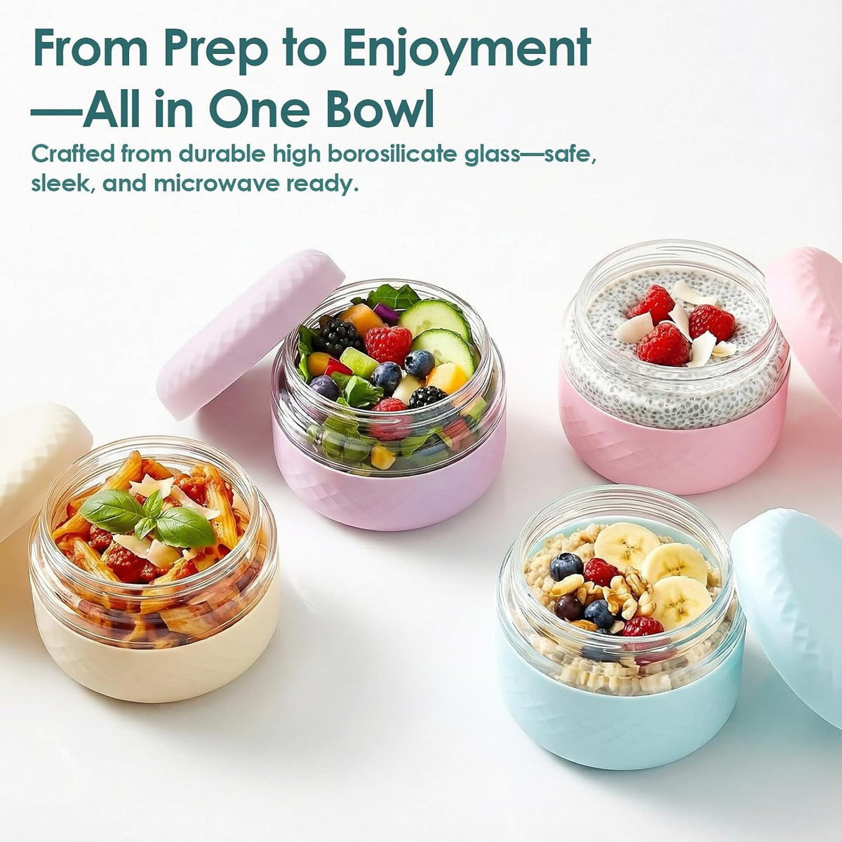 24 oz/3 Cup Glass Lunch Bowl Container with Lid, Leak & Spill Proof
