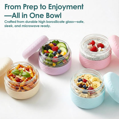 24 oz/3 Cup Glass Lunch Bowl Container with Lid, Leak & Spill Proof