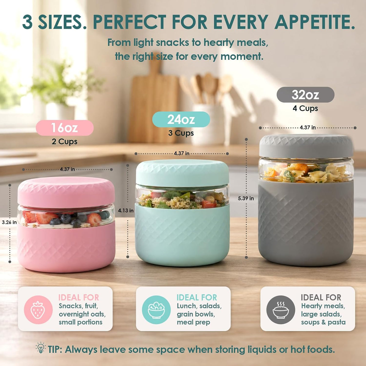 24 oz/3 Cup Glass Lunch Bowl Container with Lid, Leak & Spill Proof