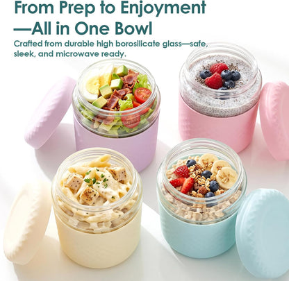 24 oz/3 Cup Glass Lunch Bowl Container with Lid, Leak & Spill Proof