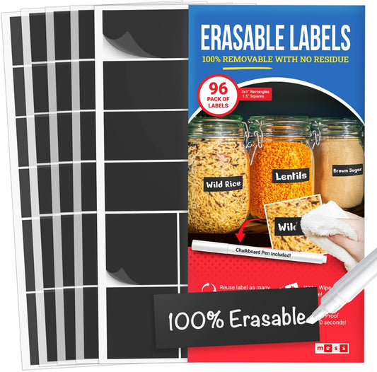 Reusable Chalkboard Labels for Food Containers, 96-Pack (1x3 & 1.5") - Erasable Dry Erase Stickers - Removable Kitchen Labels for Fridge, Freezer & Organizing