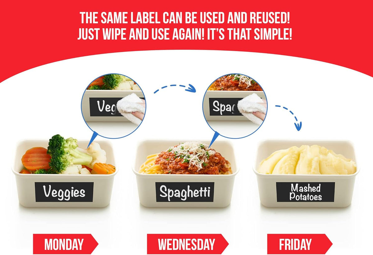 Reusable Chalkboard Labels for Food Containers, 96-Pack (1x3 & 1.5") - Erasable Dry Erase Stickers - Removable Kitchen Labels for Fridge, Freezer & Organizing
