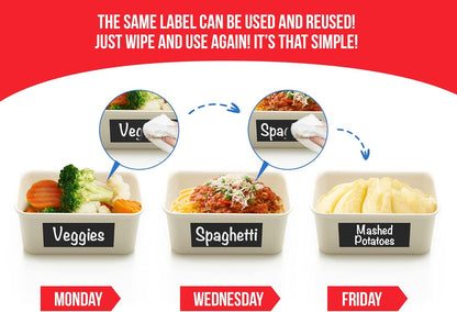 Reusable Chalkboard Labels for Food Containers, 96-Pack (1x3 & 1.5") - Erasable Dry Erase Stickers - Removable Kitchen Labels for Fridge, Freezer & Organizing